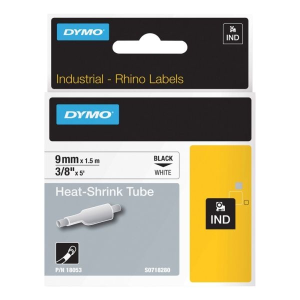 Dymo Rhino Heat Shrink Tube Label - 3/8" Width X 60" Length - Rectangle - Thermal Transfer - White - Polyolefin - 1 Each
