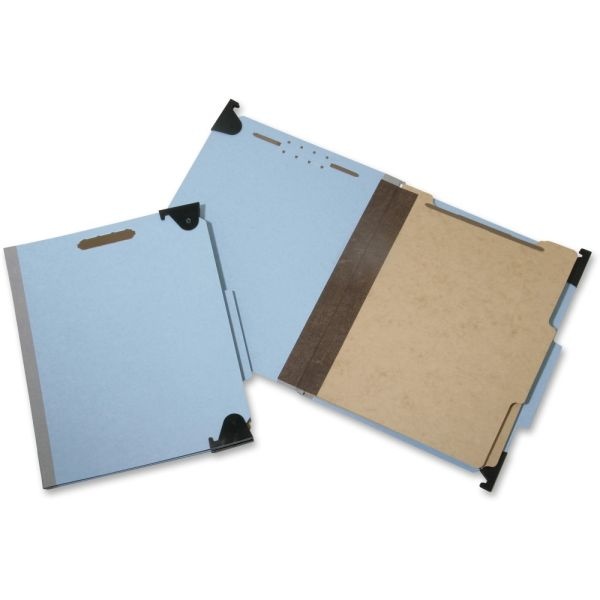 Skilcraft 6-Section Fastener Hanging File Folders, 2" Expansion, Letter Size, 60% Recycled, Light Blue, Box Of 10 (Abilityone7530-01-621-6198)