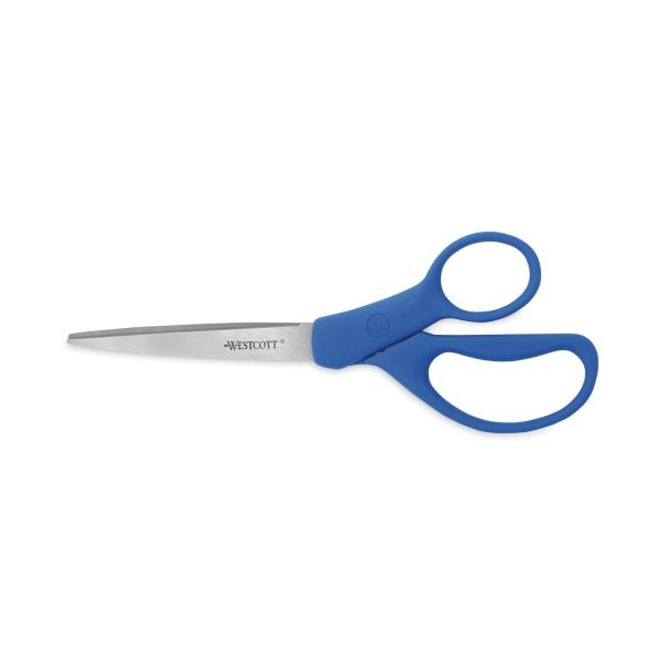 Westcott Preferred Line Stainless Steel Scissors, 8" Long, 3.5" Cut Length, Blue Straight Handles, 2/Pack