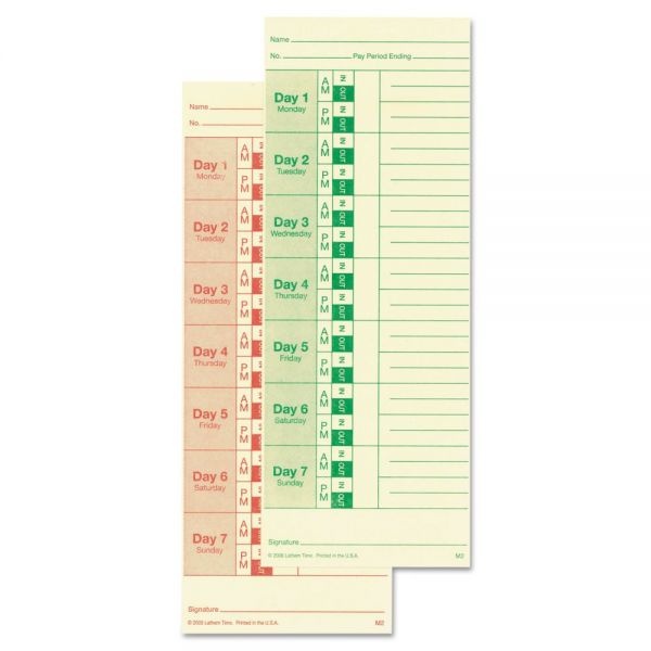 Lathem Time Time Clock Cards For All Standard Side-Print Time Clocks, Two Sides, 3.5 X 9, 100/Pack