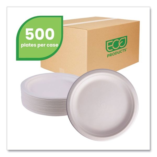 Eco-Products Vanguard Renewable And Sugarcane Plates, 9" Dia, White, 500/Carton