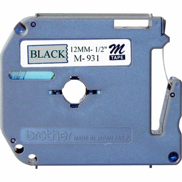 Brother M-931 Black-On-Silver Tape, 0.5" X 26.2'