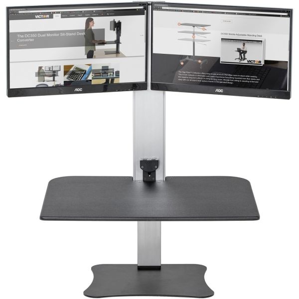 Victor High Rise Dc450 Electric Dual Monitor Standing Desk Riser, Black/Silver