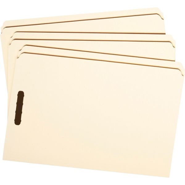Smead Top Tab Fastener Folders, Straight Tab, 2 Fasteners, Legal Size, 11-Pt Manila Exterior, 50/Box