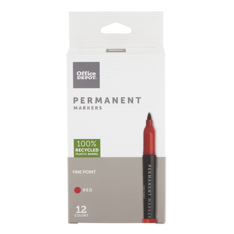 Permanent Markers, Fine Point, 100% Recycled Plastic Barrel, Red Ink, Pack Of 12