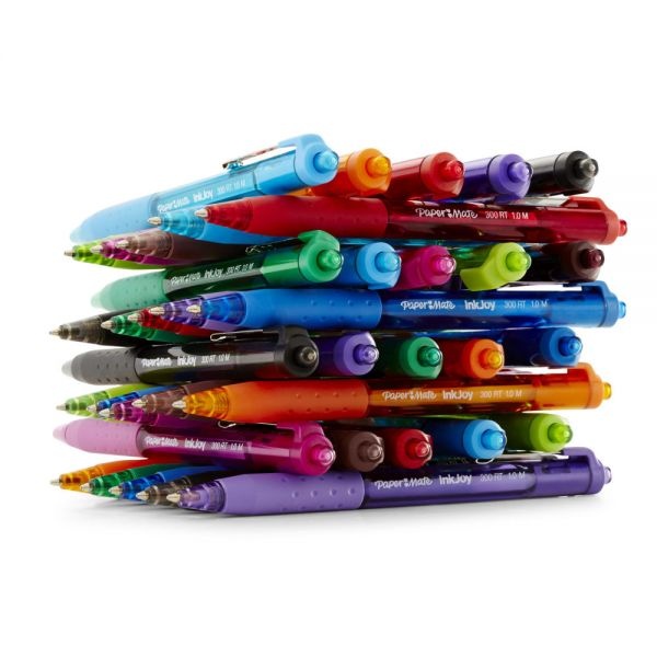 Paper Mate Inkjoy 300 Rt Ballpoint Pen, Retractable, Medium 1 Mm, Blue Ink, Blue Barrel, Dozen