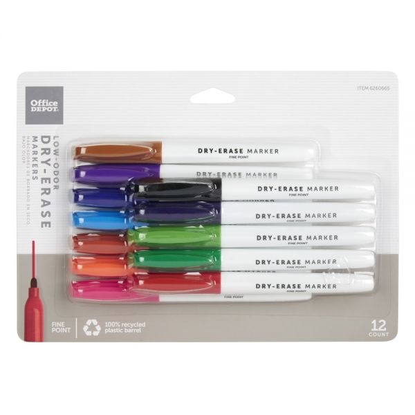 Low-Odor Pen-Style Dry-Erase Markers, Fine Point, 100% Recycled, Assorted Colors, Pack Of 12