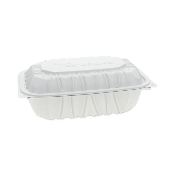 Pactiv Evergreen Earthchoice Vented Microwavable Mfpp Hinged Lid Container, 9 X 6 X 3.1, White, Plastic, 170/Carton