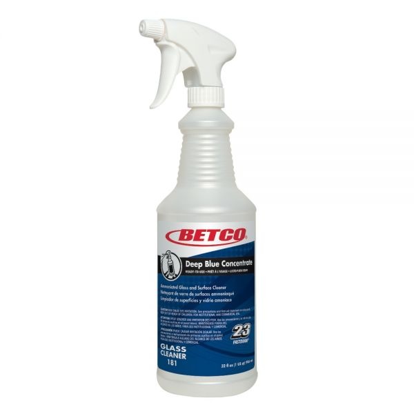 Betco Empty Spray Bottles For Deep Blue Concentrated Glass Cleaner, 32 Oz, Case Of 12