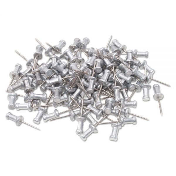 Gem Aluminum Head Push Pins, Aluminum, Silver, 0.63", 100/Box