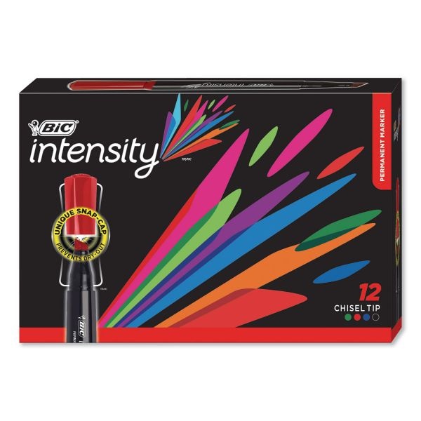 Bic Intensity Chisel Tip Permanent Marker, Broad Chisel Tip, Assorted Colors, Dozen