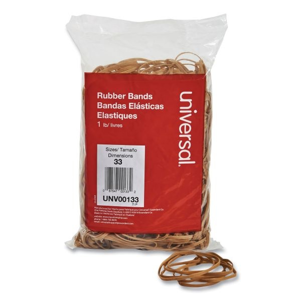 Universal Rubber Bands, Size 33, 0.04" Gauge, Beige, 1 Lb Box, 640/Pack