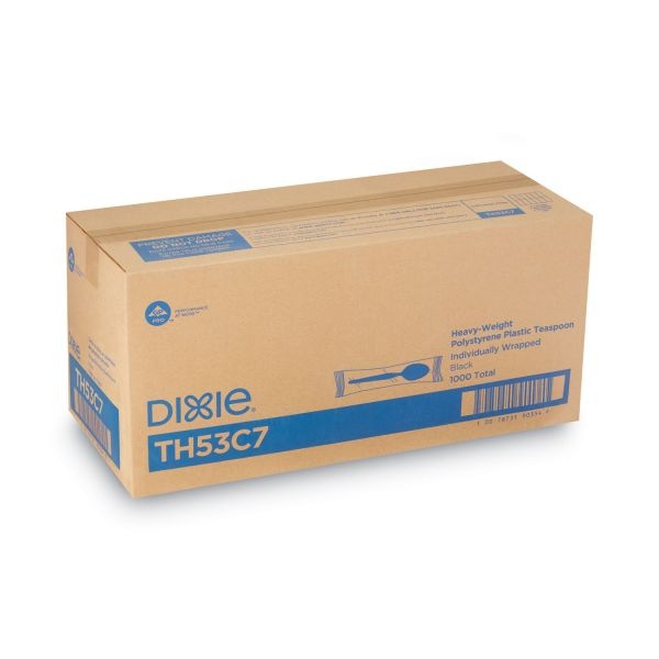 Dixie Individually Wrapped Heavyweight Teaspoons, Polystyrene, Black 1,000/Carton