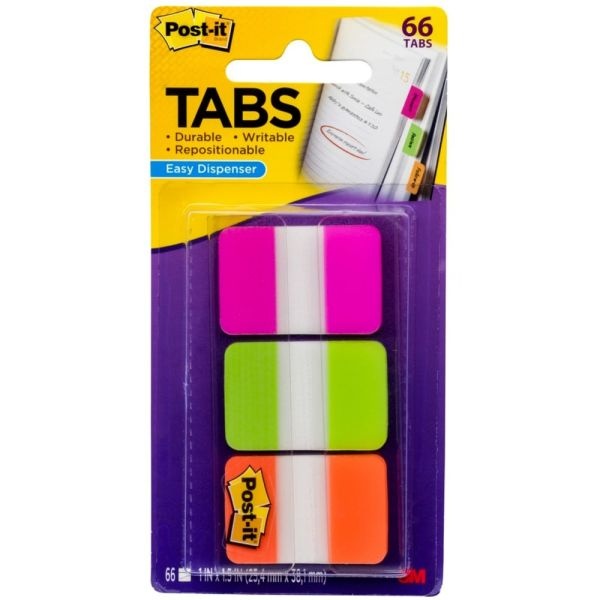 Post-It Notes Durable Filing Tabs, 1" X 1-1/2", Green/Orange/Pink, 22 Flags Per Pad, Pack Of 3 Pads