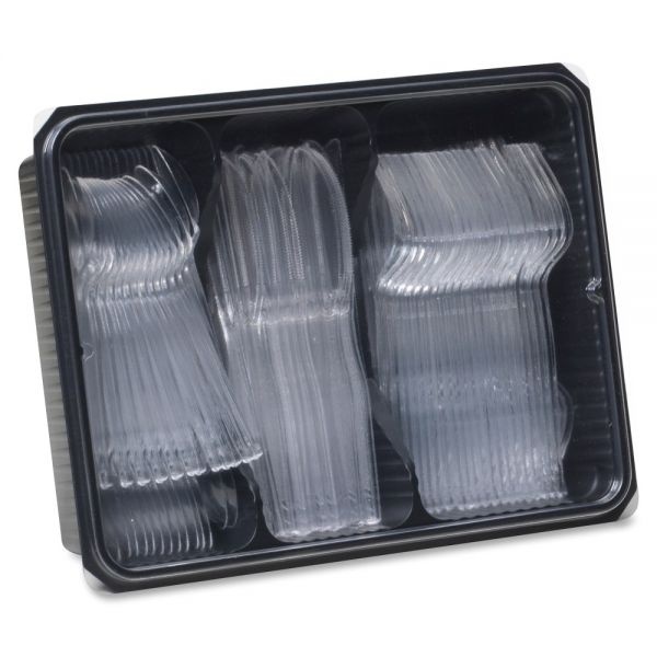 Dixie Cutlery Keeper Tray With Clear Plastic Utensils: 600 Forks, 600 Knives, 600 Spoons