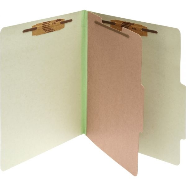 Acco Pressboard Classification Folders, 2" Expansion, 1 Divider, 4 Fasteners, Legal Size, Leaf Green Exterior, 10/Box