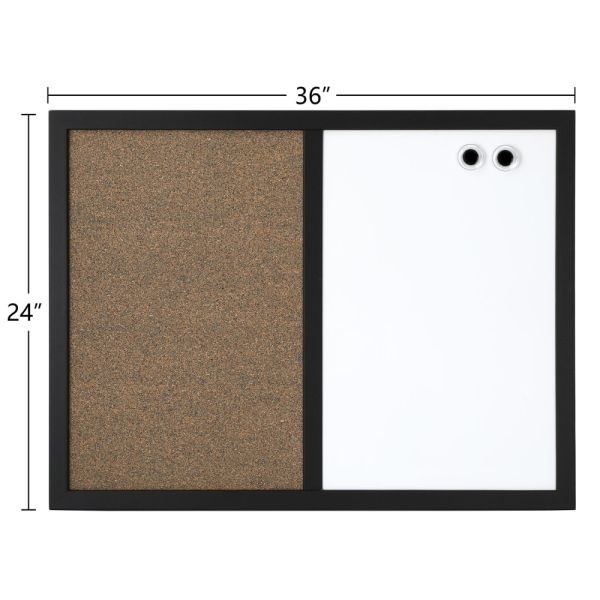 Magnetic Dry-Erase Whiteboard/Cork Bulletin Board, 24'' X 36", Black Frame