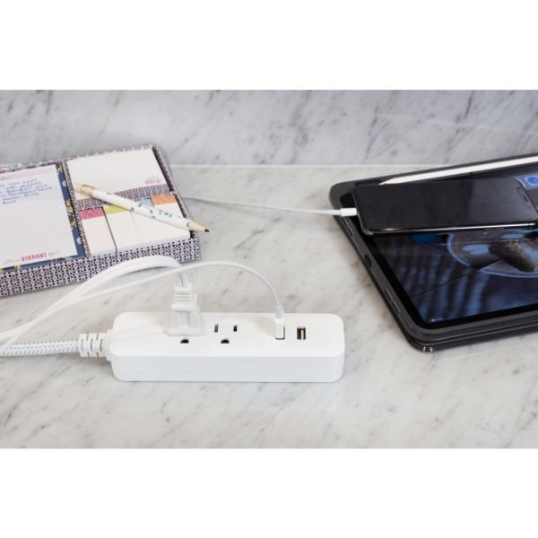 Cordinate 4-Outlet 16-Gauge Usb Extension Cord With Surge Protection, 10', Gray/White