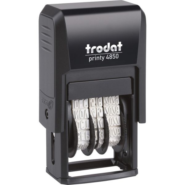 Trodat Printy Economy Micro 5-In-1 Date Stamp, Self-Inking, 1" X 0.75", Blue/Red