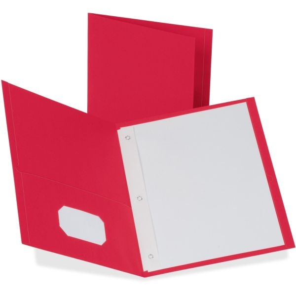 Oxford Twin-Pocket Portfolio With Fasteners, 8 1/2" X 11", Red, Pack Of 25