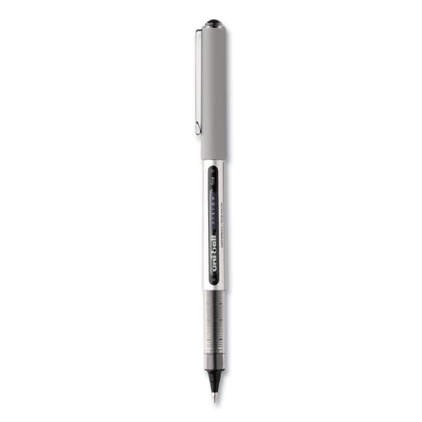 Uniball Vision Roller Ball Pen, Stick, Fine 0.7 Mm, Black Ink, Silver/Black/Clear Barrel, Dozen