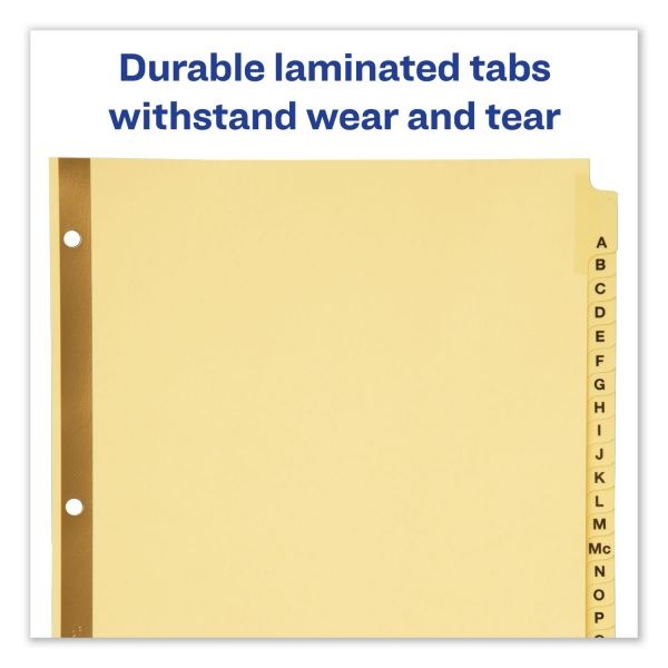 Avery 30% Recycled Preprinted Laminated Gold-Reinforced Tab Dividers, 8 1/2" X 11", Buff Dividers/Buff Tabs, A-z
