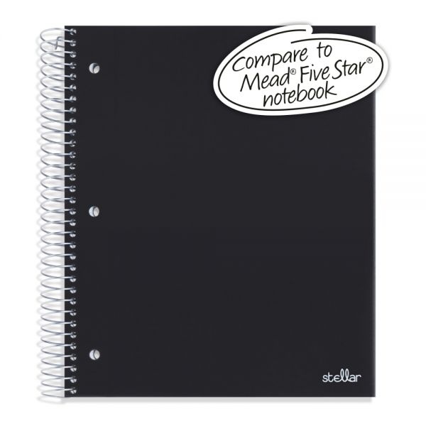 Stellar Poly Notebook, 8" X 10-1/2", 5 Subject, Wide Ruled, 200 Sheets, Black