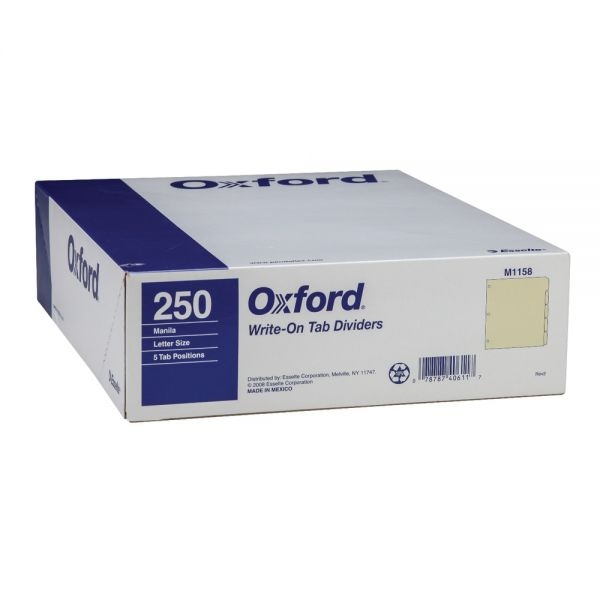 Oxford Manila Tab Dividers, Blank, 5-Tab, Box Of 50 Sets