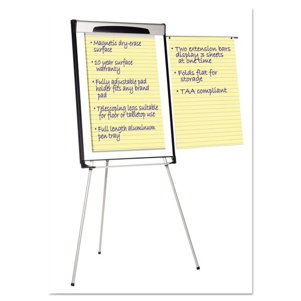 Mastervision Tripod Extension Bar Magnetic Dry-Erase Easel, 39" To 72" High, Black/Silver