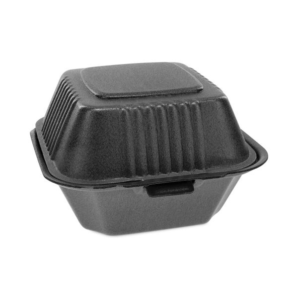 Pactiv Evergreen Smartlock Foam Hinged Lid Container, Sandwich, 5.75 X 5.75 X 3.25, Black, 504/Carton