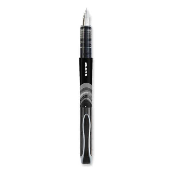 Zebra Fountain Pen, Fine 0.6 Mm, Black Ink, Black/Gray Barrel, 12/Pack