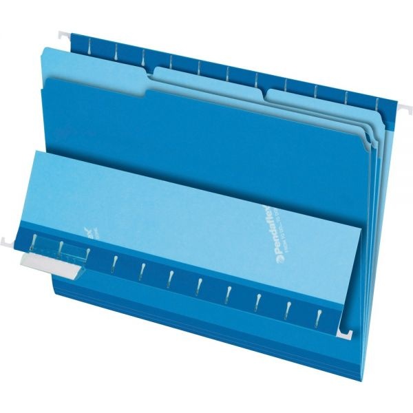 Pendaflex Interior File Folders, 1/3-Cut Tabs: Assorted, Letter Size, Blue, 100/Box