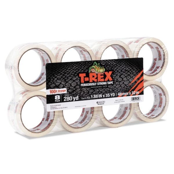 T-Rex Packaging Tape, 1.88" Core, 1.88" X 35 Yds, Crystal Clear, 8/Pack