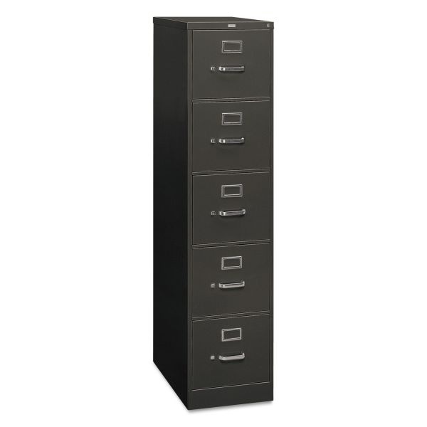Hon 310 Series 5-Drawer Vertical Metal File Cabinet, Letter, 60" Height, Full-Suspension, Charcoal