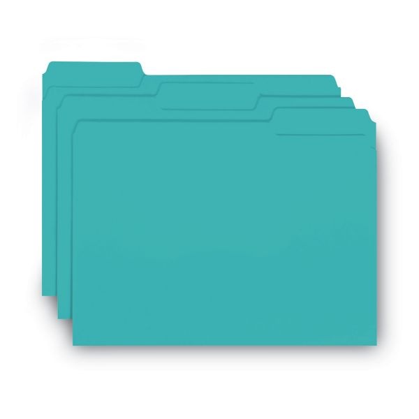 Smead Interior File Folders, 1/3-Cut Tabs: Assorted, Letter Size, 0.75" Expansion, Aqua, 100/Box