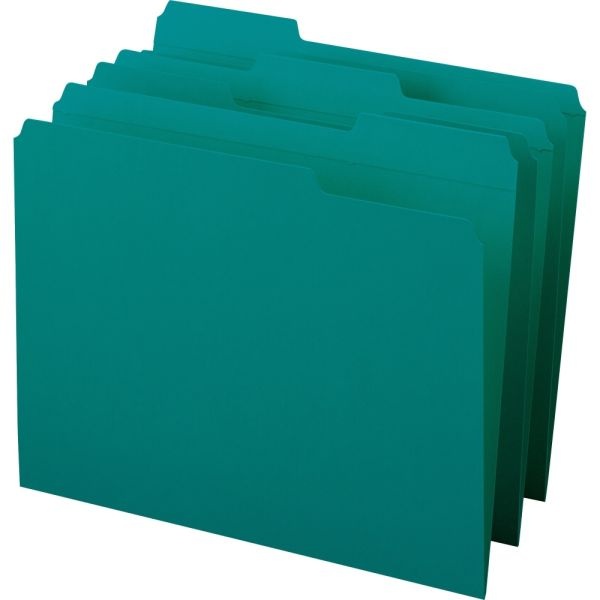 Smead 1/3-Cut 2-Ply Color File Folders, Letter Size, Teal, Box Of 100