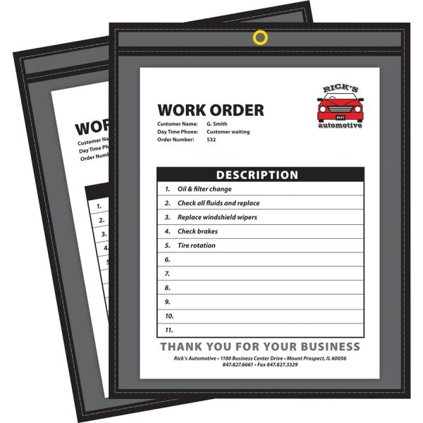 C-Line Stitched Shop Ticket Holders With Black Backing, 8 1/2" X 11", Box Of 25