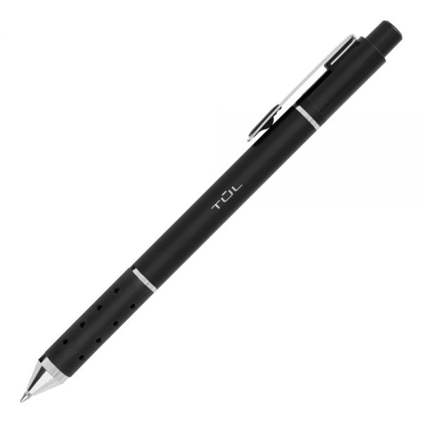 Tul Retractable Gel Pens, Medium Point, 0.7 Mm, Black Barrel, Black Ink, Pack Of 12 Pens