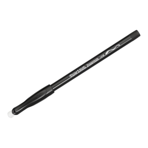 Paper Mate Erasermate Ballpoint Pens, Medium Point, Black Barrel, Black Ink, Pack Of 12 Pens