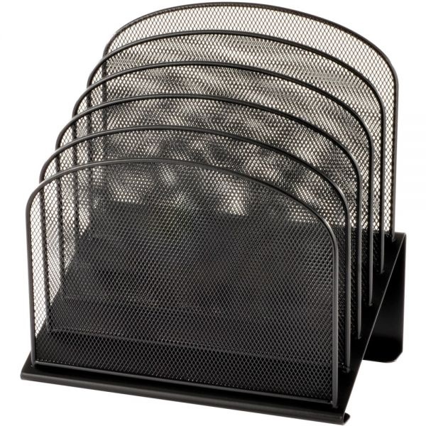 Safco Onyx Mesh Desk Organizer With Tiered Sections, 5 Sections, Letter To Legal Size Files, 11.25" X 7.25" X 12", Black