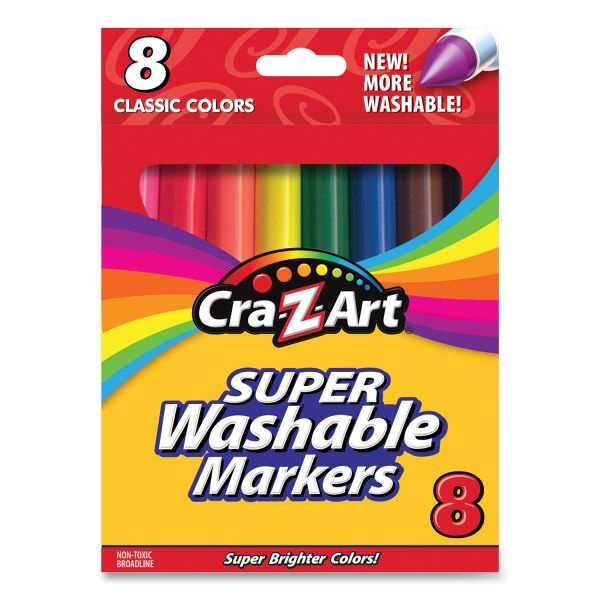 Cra-Z-Art Super Washable Markers, Broad Bullet Tip, Assorted Colors, 8/Set