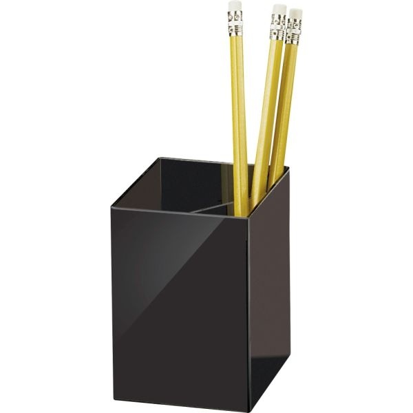 Oic 3-Compartment Pencil Cup - 4" X 2.9" X 2.9" - 1 Each - Black