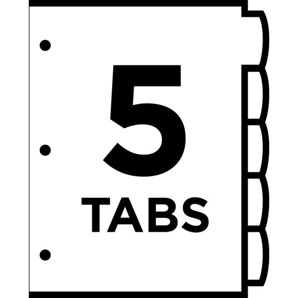 Avery Write-On Big Tab Plastic Dividers, 5-Tab, White Tab, Letter, 1 Set