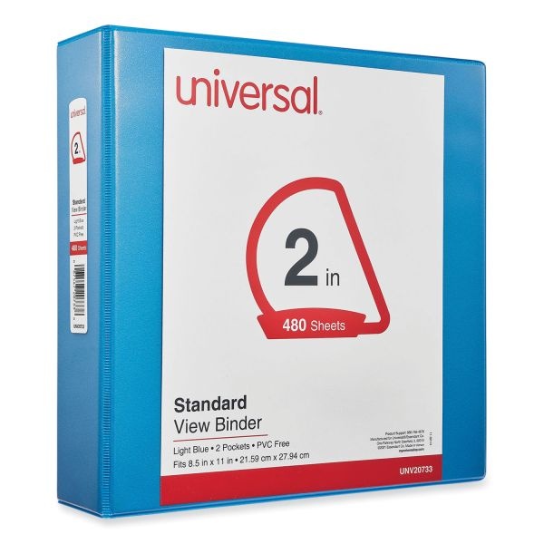Universal Deluxe 3-Ring View Binder, 2" Capacity, Round Ring, Light Blue