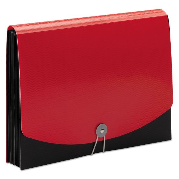 Smead 12-Pocket Poly Expanding File, 0.88" Expansion, 12 Sections, Cord/Hook Closure, 1/6-Cut Tabs, Letter Size, Black/Red