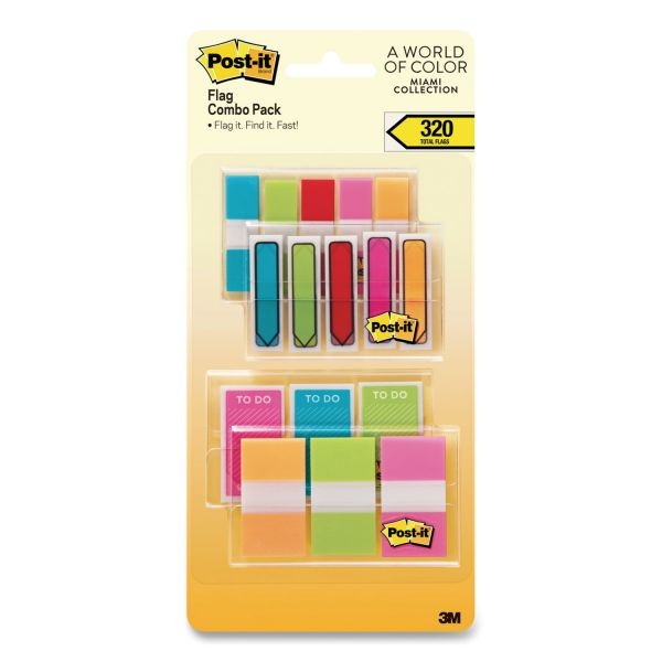 Post-It Standard And Arrow Flag Combo Pack, 0.47" And 0.94", Assorted Colors, 320/Pack