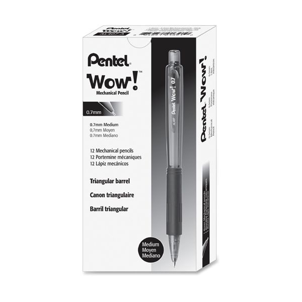 Pentel Wow! Pencils, 0.7 Mm, Hb (#2), Black Lead, Black Barrel, Dozen