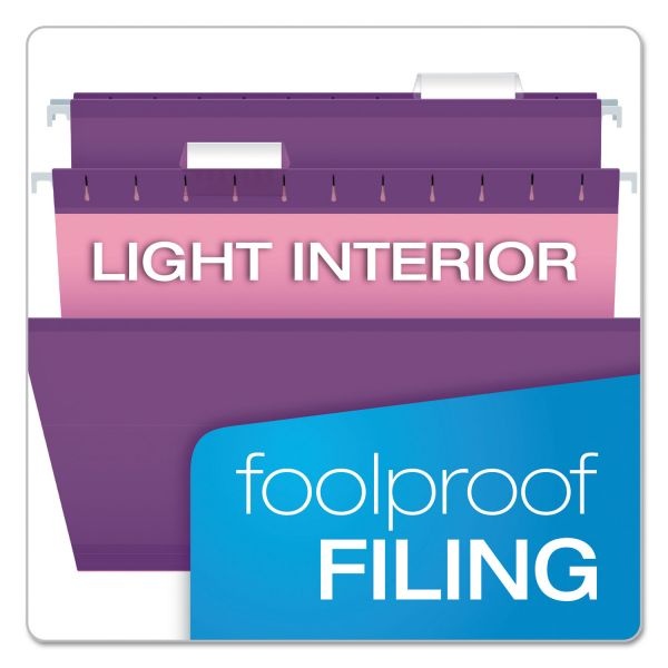 Pendaflex Colored Reinforced Hanging Folders, Legal Size, 1/5-Cut Tabs, Violet, 25/Box