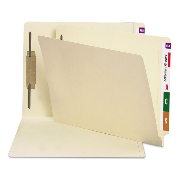 Smead End Tab Fastener Folders With Reinforced Straight Tabs, 14-Pt Manila, 1 Fastener, Letter Size, Manila Exterior, 50/Box