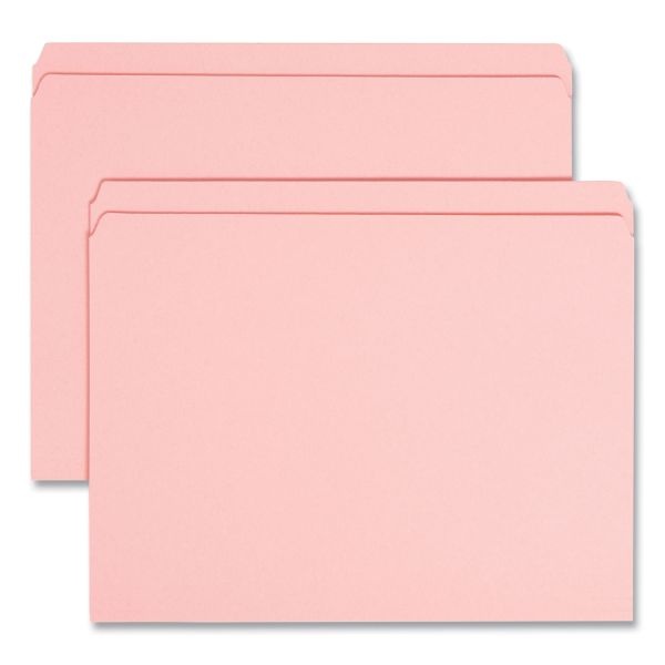 Smead Reinforced Top Tab Colored File Folders, Straight Tabs, Letter Size, 0.75" Expansion, Pink, 100/Box